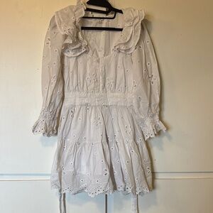 For Love & Lemons Serena White Eyelet Mini Dress with Ruffles